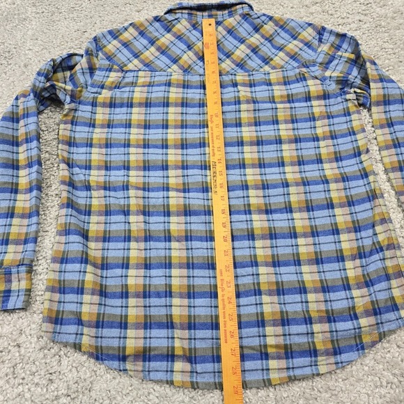 Stio Junction Midweight Flannel Shirt Mens L Blue Yellow Plaid Outdoors Casual‎ - Picture 9 of 11